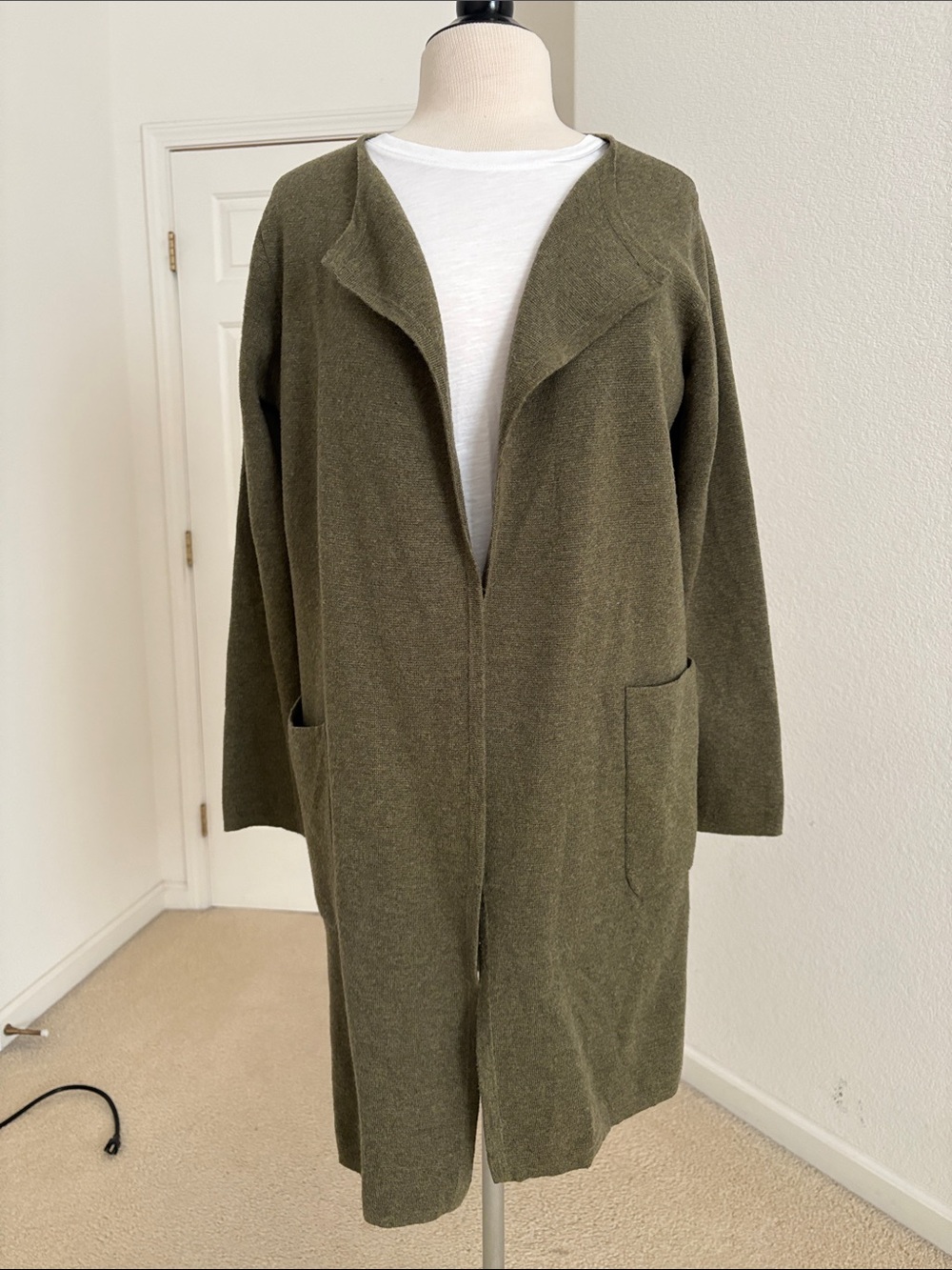 J. Crew Olive Open-Front Long Coatigan